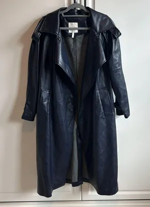 Faux Leather Navy Trench Coat thumbnail 3