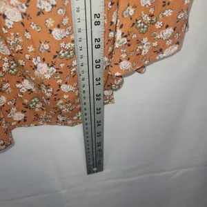 JODIFL Boho Smocked Floral Babydoll Tunic Blouse Orange Rust Ditsy Print Puff L thumbnail 5