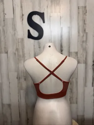 Rust Orange Seamless Ribbed Strappy Back Sports Bra Womens Size Small Padded thumbnail 3