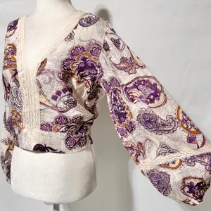 Band Of The Free New Paisley Lace V-Neck Balloon Sleeve Crop Top Size Small thumbnail 11