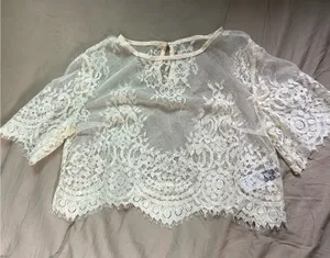 Lace Crop Top Cream thumbnail 1