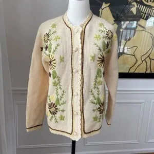 Vintage 50s Hand Fashioned Hand Loomed 100% Virgin Wool Button Cardigan M thumbnail 3