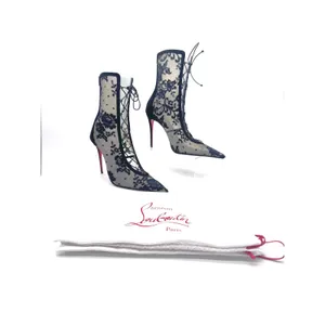 Christian Louboutin KM Lace Booty 100 Black Mesh Floral Lace Boots Sz 39.5 thumbnail 13