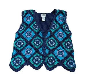 Vintage Koret Crochet Granny Square Cardigan Sweater Vest 70s Retro Cottagecore thumbnail 1