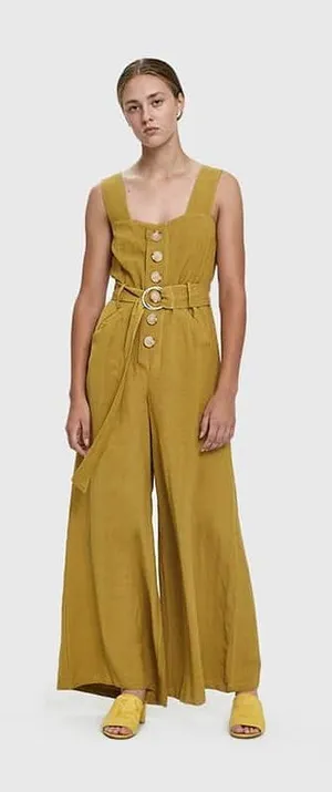 Farrow Willy Buttoned Linen Jumpsuit Mustard Medium Yellow thumbnail 1