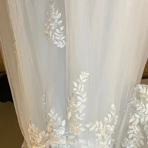 Lace Tulle Wedding Dress Women's 18W White Long Sleeve A-Line Gown Bridal EUC thumbnail 16