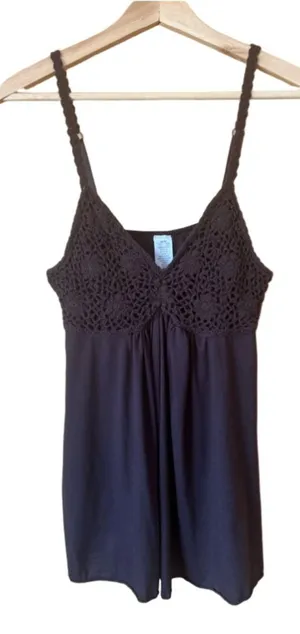 Vintage Crochet Bodice Brown Flowy Boho Cami size medium thumbnail 1