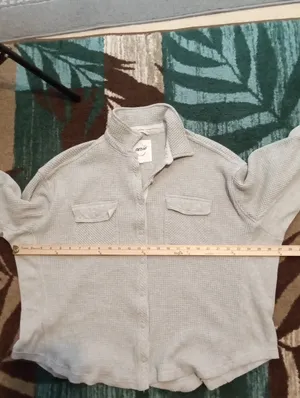 Aerie Lumberjane Oversized Gray Waffle Knit Button Up Cotton Cozy thumbnail 6