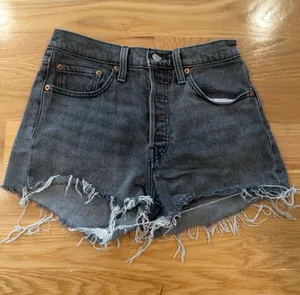 Levi’s 501 Original High Rise Cut Off Denim Shorts Gray Black Distressed Women’s thumbnail 1