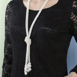 Creative Korean Style Faux Pearl‎ Multilayer Knot Sweater Chain Long Necklace thumbnail 2