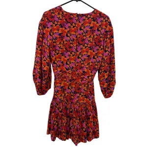 Derek Lam 10 Crosby Dress Womens 6 Orange Pink Floral Ruched Tiered Mini V-Neck thumbnail 6