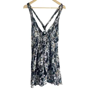 Free People Washed Ashore Black Floral Print Twist Back Mini Dress Size M thumbnail 3