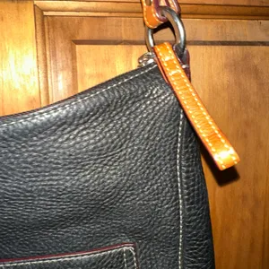Coach Pebbled Black Leather Chelsea Hobo Shoulder Bag with brown Contrast Strap thumbnail 3