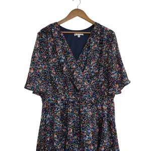 Sandra Darren XL Confetti Dot Tiered Faux Wrap Midi‎ Dress Navy Multicolor Party thumbnail 2