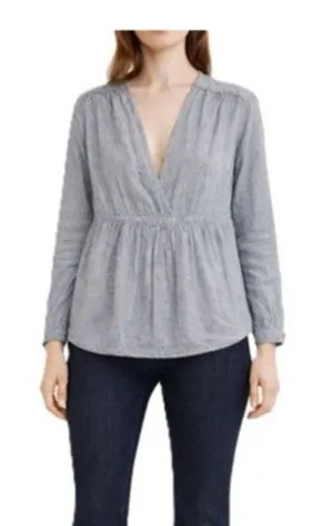 Free People Top Womens Size S Blue White Cotton Relaxed Pullover Boho Peplum thumbnail 1