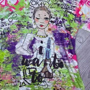Inoah graffiti style white short sleeve unique hem shirt t shirt blouse large thumbnail 3