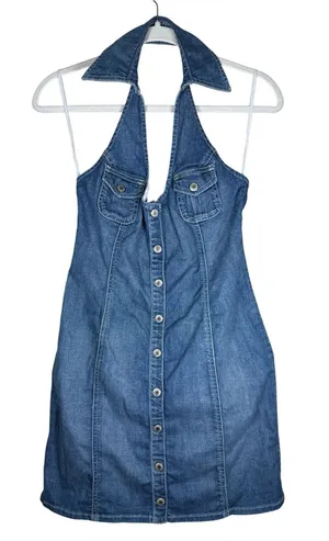 Y2K Vintage Guess Sexy Button Down Denim Mini Dress Size 9 thumbnail 1