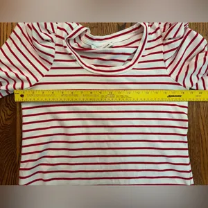 English Factory Red & White Stripe Pleated Puff Sleeve Top – Medium thumbnail 10