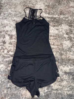 Gilligan & O'Malley Black Lace-Back Sleep Tank with Matching Black Lounge Shorts thumbnail 3