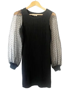 Altar’d State‎ Black Fitted Knit Puff Long Sleeve Mini Dress Size Medium thumbnail 1
