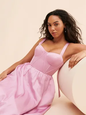Aureta Showstopper Lilac Satin Corset Sweetheart Strappy Midi Dress Size L thumbnail 12