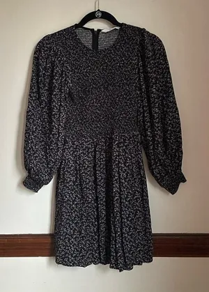 & Other Stories Black and White Floral Print Bishop Sleeve Cottage Sundress sz 2 thumbnail 1