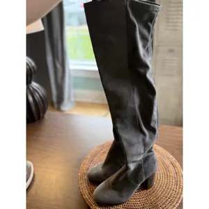 Grey Suede Over The Knee Block Heel Boots Pointed Toe Side Zip Tall‎ Boots thumbnail 3