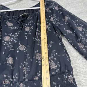 Abercrombie and Fitch Size-XL Mini Dress Floral Stretch Waist Dark Blue thumbnail 7