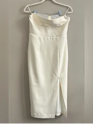 NEW‎ ASTR Melani Rhinestone Ivory Cream Strapless Slit Midi Dress thumbnail 3