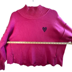 Maeve Anthropologie Heart‎ Mock Neck Sweater Pink Viscose Cotton Knit Small Pink thumbnail 5