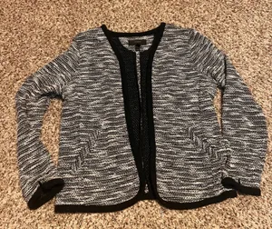 J.Crew Black White Textured Knit Open Front Blazer‎ Jacket - Women's Small thumbnail 1