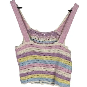 Zara Rare Sleeveless Crochet Knit Stretch Cropped Tank Top M Pink Multicolors thumbnail 12