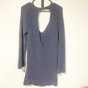 Free People Size Medium Blue Thick Knit Open Back Long Sleeve Tunic‎ Dress thumbnail 5