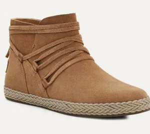UGG Women's Rianne Chestnut Suede Braided Ankle Boots Short Booties Size 9.5 thumbnail 1