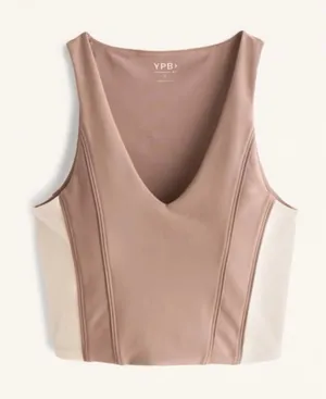 YPB Abercrombie & Fitch Mocha Colorblock Longline V-Neck Athletic Tank thumbnail 1