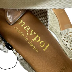 Maypol NEW Crochet Espadrille Wedge Sandals Peep Toe Ankle Wrap Cream Size 41 thumbnail 10