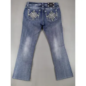 Miss‎ Me Womens Mid Rise Boot Jeans 29x28.5 Rhinestone Embroidery Denim Cross thumbnail 3