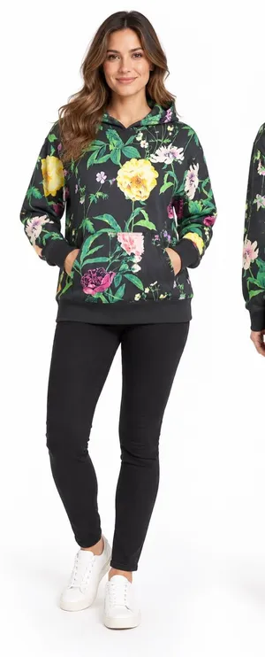 Gap Teen Floral Pullover Hoodie Size 18-20 Black Multicolor NWT thumbnail 1