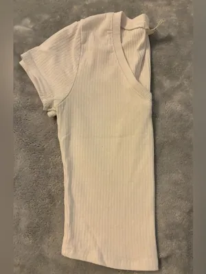 Women’s Bozzolo Brand Cozy Ribbed Cropped V-Neck Tee - White Size Medium thumbnail 4