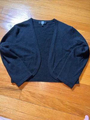 Saks Fifth Avenue 100 % Cashmere Black Cropped Bolero Shrug thumbnail 4