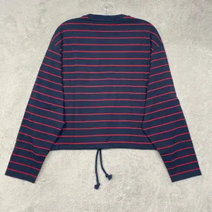 Madewell Top Womens Small Striped Drawstring Hem Long Sleeve Tee Navy Red NZ385 thumbnail 7