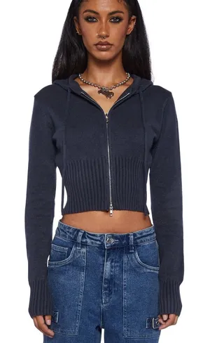 Edikted Desiree Knitted Hooded Cardigan in Navy Blue Women’s Size Small thumbnail 1