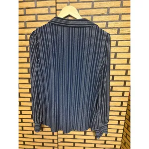 Adrianna Papell Blue And White Long Sleeve Polo Blouse SIze‎ Large thumbnail 2