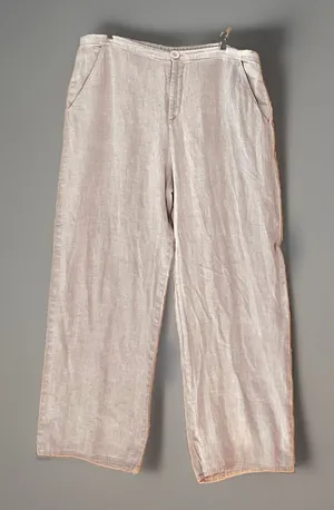 FLAX Pants M Fits L XL Linen Oatmeal Relaxed Lagenlook Coastal Grandma Capsule thumbnail 1