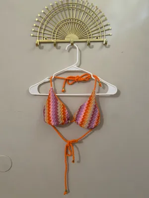Zaful Orange Chevron Knit Bikini with Multicolor Stripes thumbnail 2
