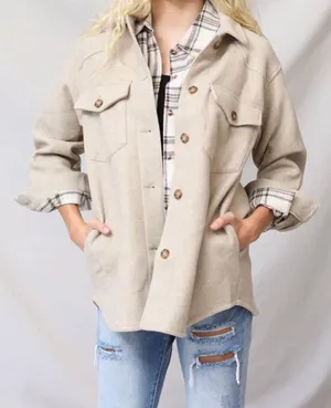 Love Tree Oatmeal Oversized Button Up Jacket thumbnail 1