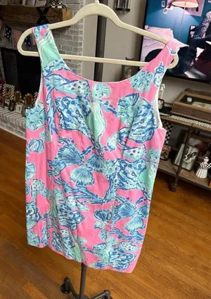Lilly Pulitzer Cathy shift dress vibrant pink, blue, and teal women's 14 thumbnail 1