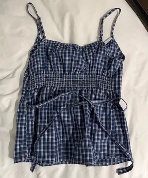 Brandy Melville Blue Plaid Gingham Smocked Tank thumbnail 3