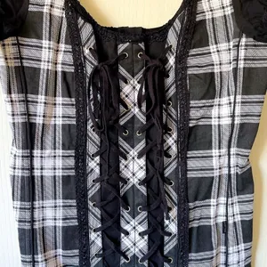 Tripp NYC Plaid Lace-Up Corset Top Cotton‎ Black White Gothic Punk XL EUC thumbnail 3