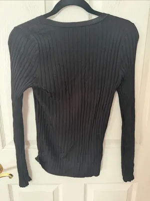 Express Black Ribbed Long Sleeve Crew Top medium thumbnail 4